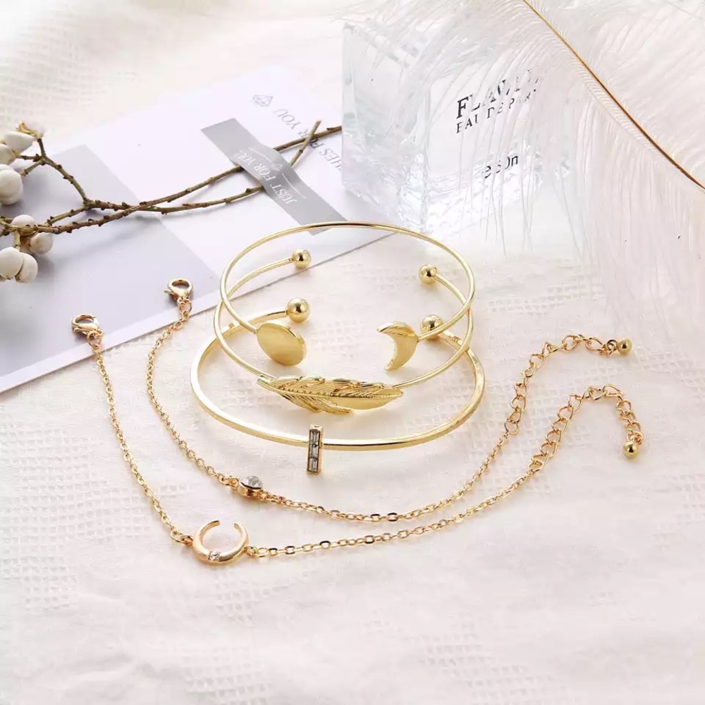 5 Pcs Feather Moon Crystal Gem Bracelet Set - Picture 6 of 15
